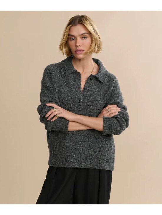 Jenni Kayne Sweaters - Jenni Kayne Cashmere Burke Polo Charcoal Donegal Gray Polo Knit XS